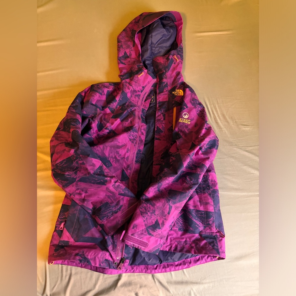 North face Gortex purple pattern ski jacket
